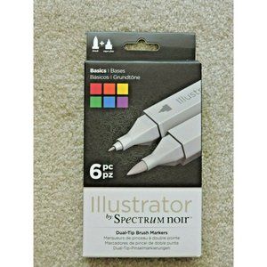 Illustrator by Spectrum Noir Dual-Tip Brush Markers Basics 6-pk NEW